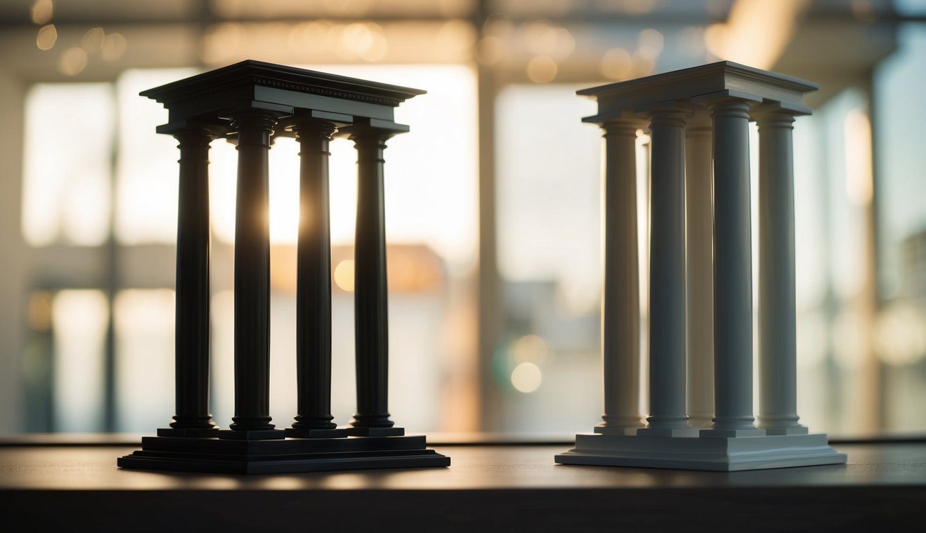 Autonomia Patrimoniale Perfetta e Imperfetta: Cosa Sono, Differenze e Implicazioni Giuridiche (2026) 2 Due colonne separate di oggetti, una che rappresenta una perfetta autonomia patrimoniale e l'altra imperfetta, con chiare distinzioni tra le due.