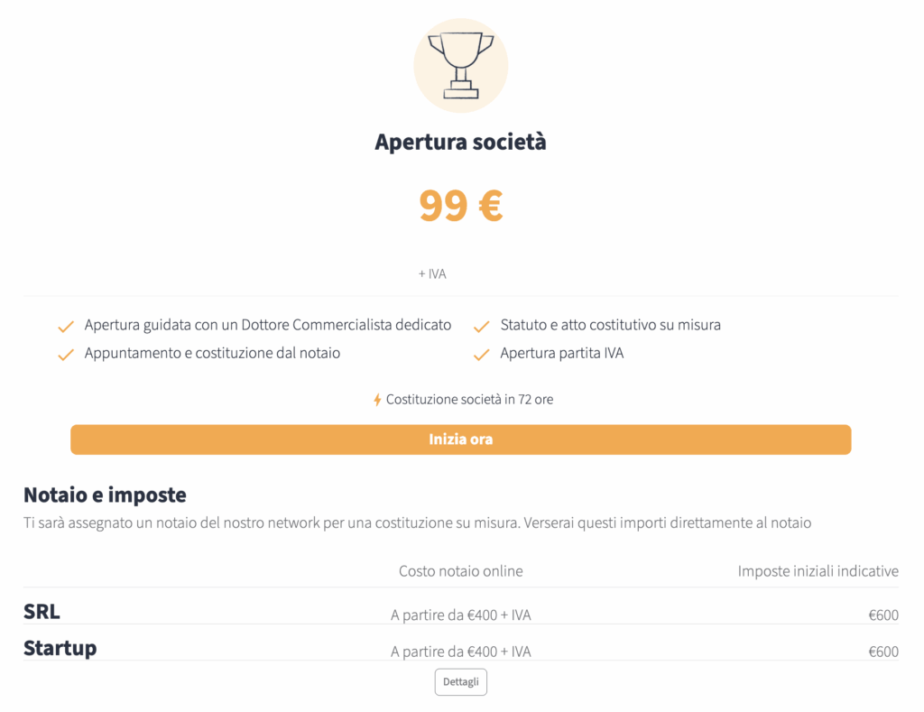 Apertura società online costi commercialista