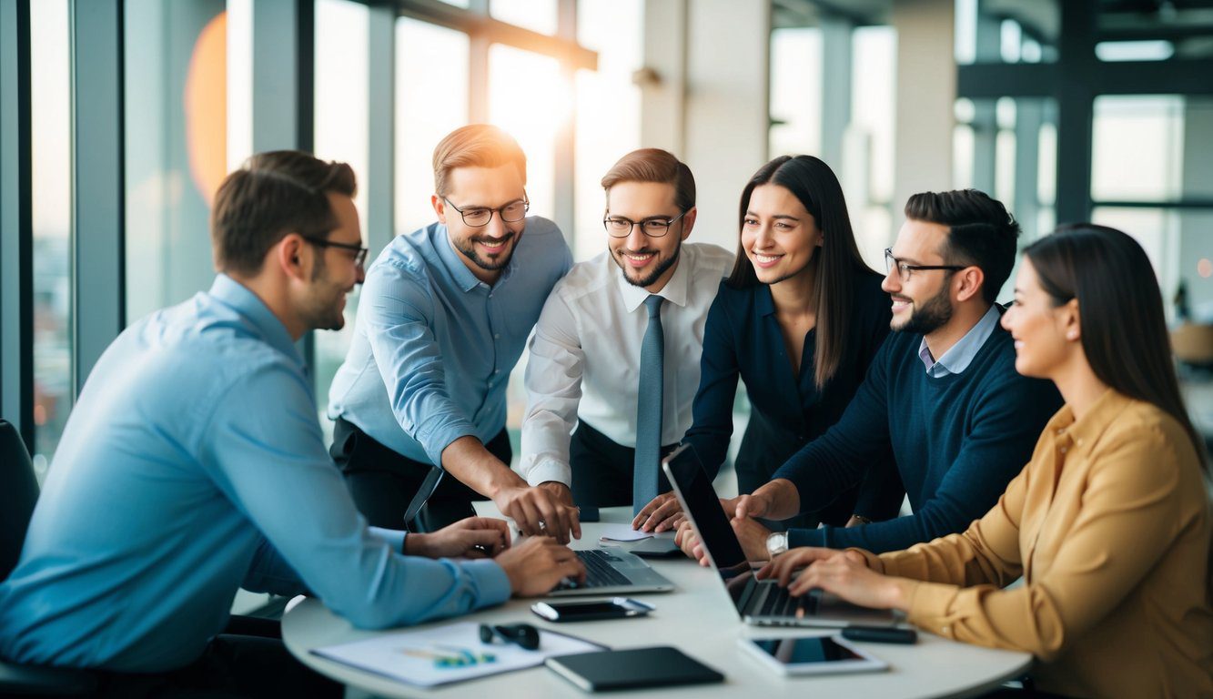 Un gruppo di persone che lavorano insieme, rappresentando un senso di collaborazione e responsabilità sociale all'interno di un'azienda