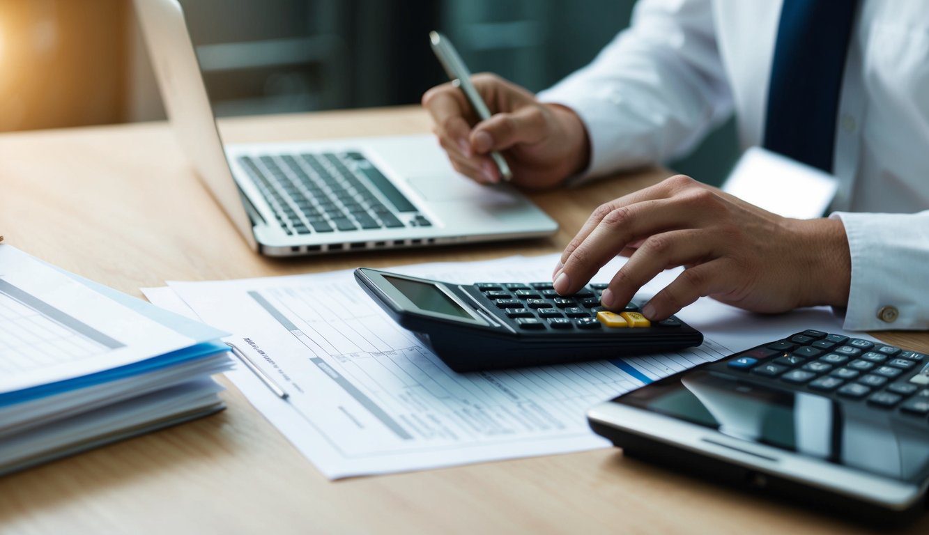 Inarcassa: Cos'è, Come Funziona, Soggetti Obbligati, Iscrizione, Servizi, Contributi, Durc e Pensione (2026) 3 Una scrivania con un laptop, documenti e una calcolatrice. Una persona sta compilando moduli e facendo calcoli.