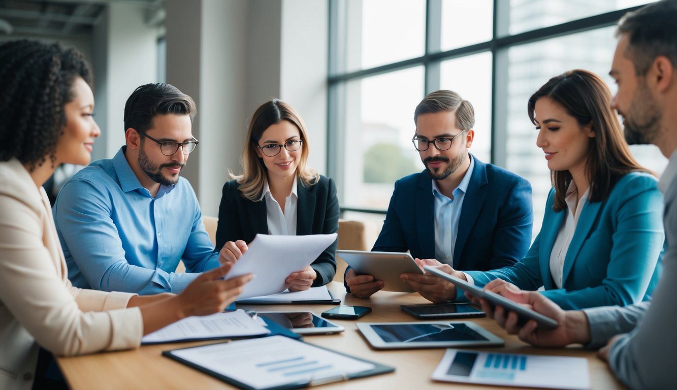 ENPAB: Cos'è, Come Funziona, Soggetti Obbligati, Iscrizione, Servizi, Contributi e Pensione (2026) 9 Un gruppo di persone sedute attorno a un tavolo, impegnate in una discussione mentre guardano documenti e utilizzano dispositivi elettronici