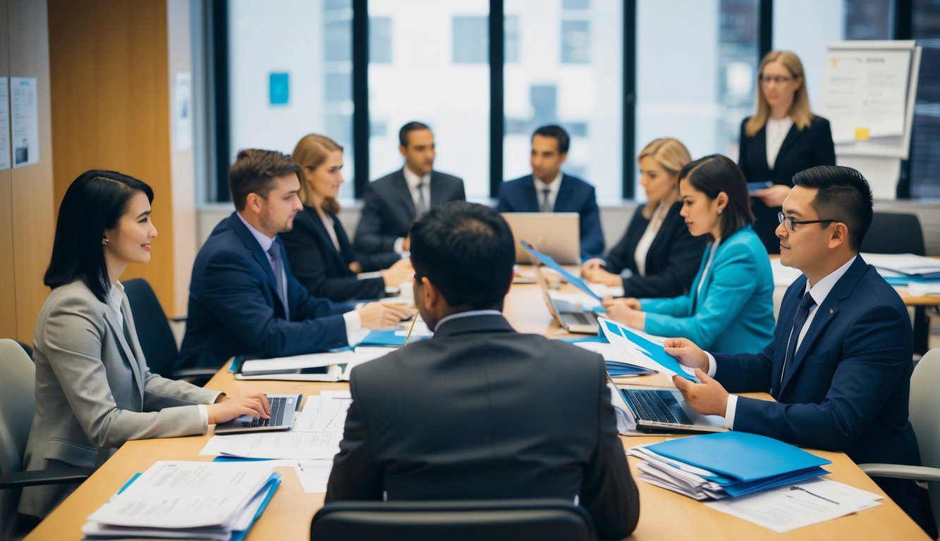 ENPAV: Cos'è, Come Funziona, Soggetti Obbligati, Iscrizione, Servizi, Contributi e Pensione (2026) 6 Un gruppo di persone sedute a scrivanie, ricevendo assistenza e informazioni dal personale ENPAV. Faldoni e documenti sono sparsi sui tavoli.