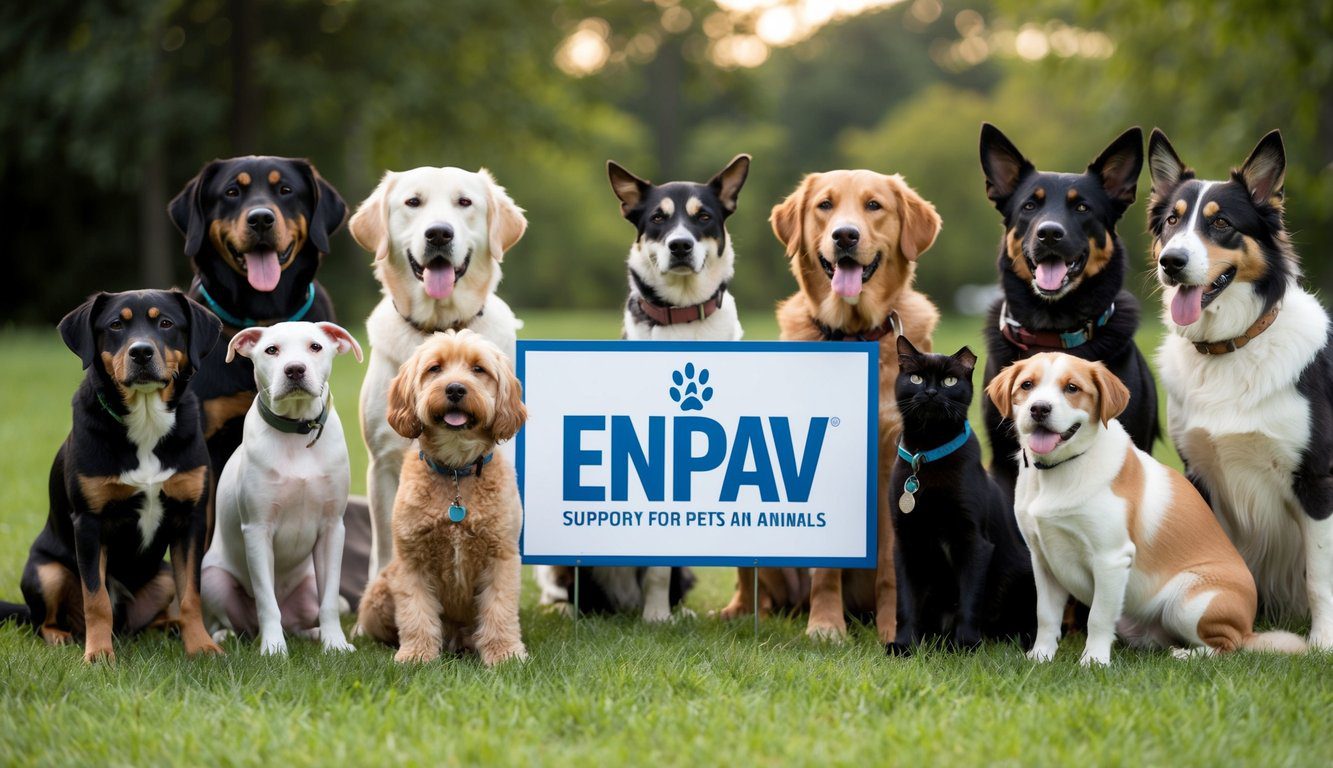 ENPAV: Cos'è, Come Funziona, Soggetti Obbligati, Iscrizione, Servizi, Contributi e Pensione (2026) 1 Un gruppo di animali, tra cui cani, gatti e uccelli, si è radunato attorno a un cartello con il logo ENPAV, che rappresenta il supporto dell'organizzazione per gli animali domestici e gli animali.
