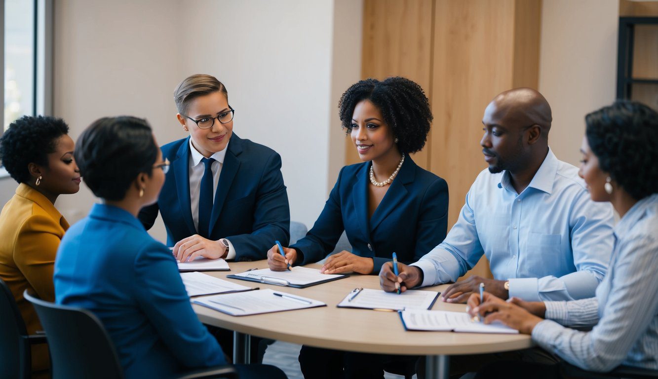 ENPAF: Cos'è, Come Funziona, Soggetti Obbligati, Iscrizione, Servizi, Contributi e Pensione (2026) 7 Un gruppo di persone sedute a un tavolo con documenti, che discutono e ricevono assistenza dai rappresentanti del programma ENPAF