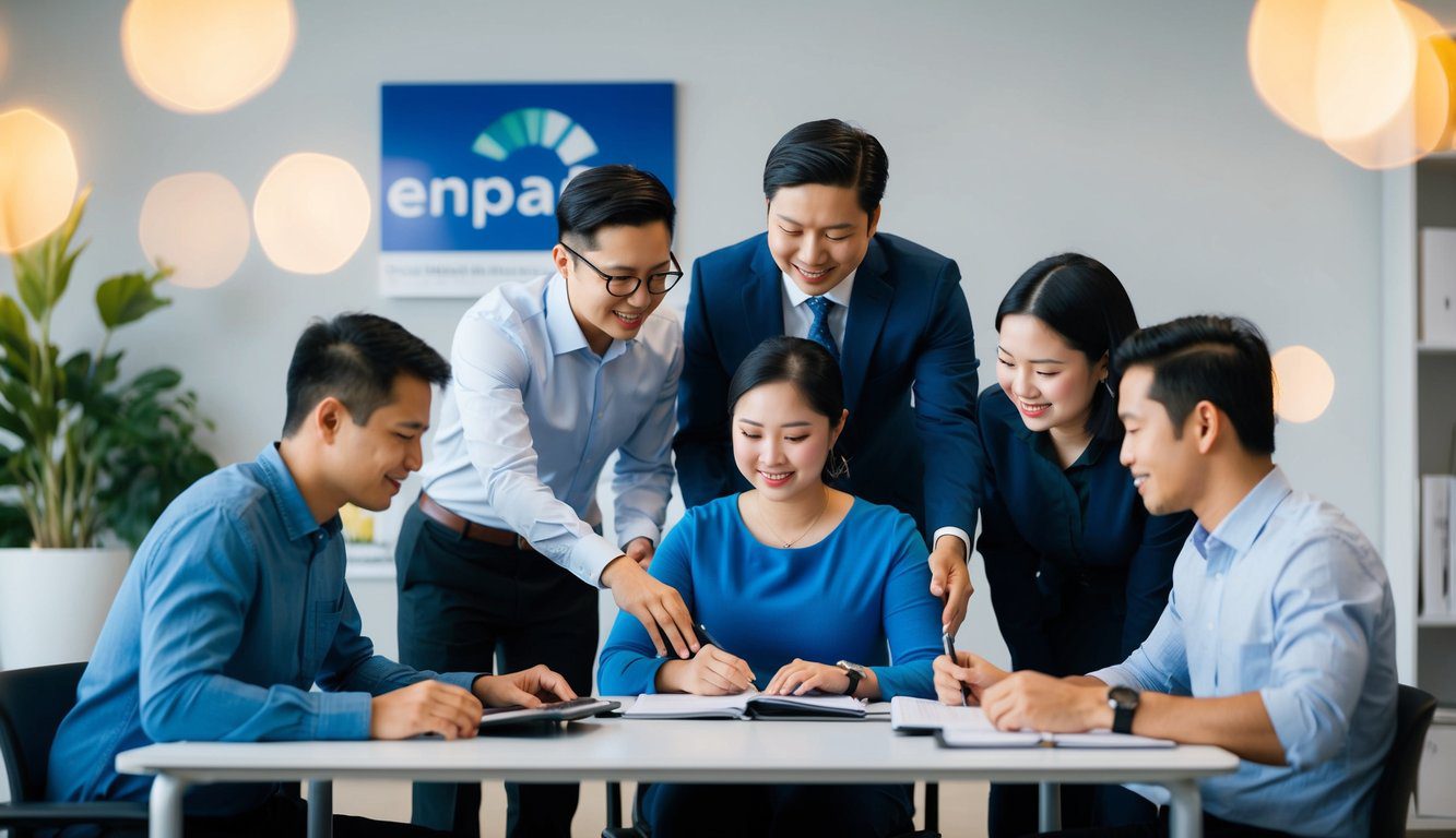 ENPAIA: Cos'è, Come Funziona, Soggetti Obbligati, Iscrizione, Servizi, Contributi, Durc e Pensione (2026) 7 Un gruppo di persone che riceve assistenza presso l'ufficio ENPAIA, con il personale che li aiuta e li guida attraverso il programma.