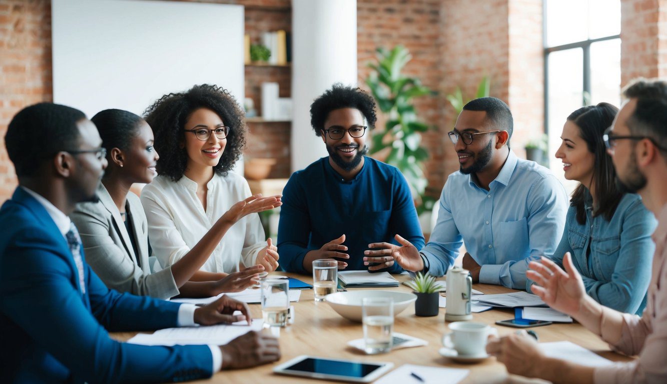 Tipi Di Società Di Persone: Quali Sono e Quale Scegliere? (2026) 6 Un gruppo di individui diversi partecipa a una vivace discussione, ognuno esprimendo le proprie prospettive e idee uniche. L'atmosfera è collaborativa e dinamica, con tutti che partecipano attivamente.