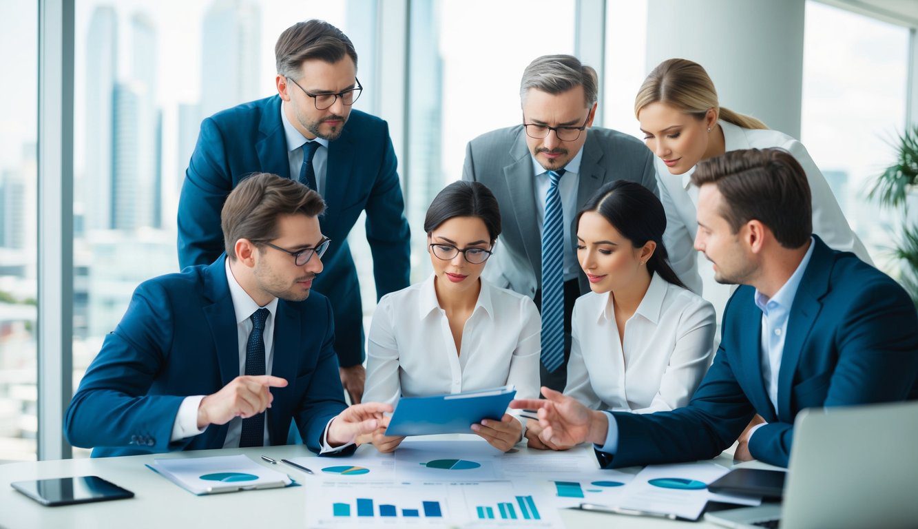 ENPACL: Cos'è, Come Funziona, Soggetti Obbligati, Iscrizione, Servizi, Contributi e Pensione (2026) 4 Un gruppo di professionisti che discute e rivede documenti finanziari e grafici relativi ai contributi ENPACL