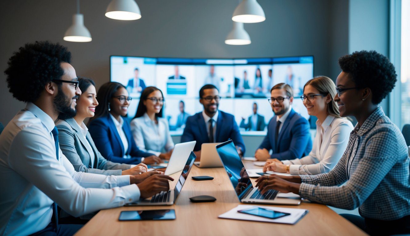 ENPACL: Cos'è, Come Funziona, Soggetti Obbligati, Iscrizione, Servizi, Contributi e Pensione (2026) 8 Un gruppo di professionisti diversi partecipa a un incontro virtuale con i rappresentanti dell'ENPACL, utilizzando vari canali e metodi di comunicazione.