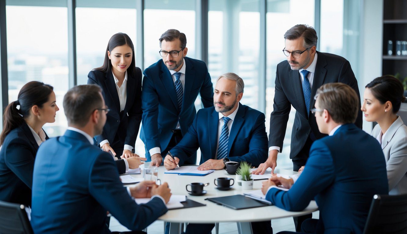 Un gruppo di professionisti si riunisce attorno a un tavolo, discutendo e pianificando programmi di assistenza legale per i membri del Fondo Forense.