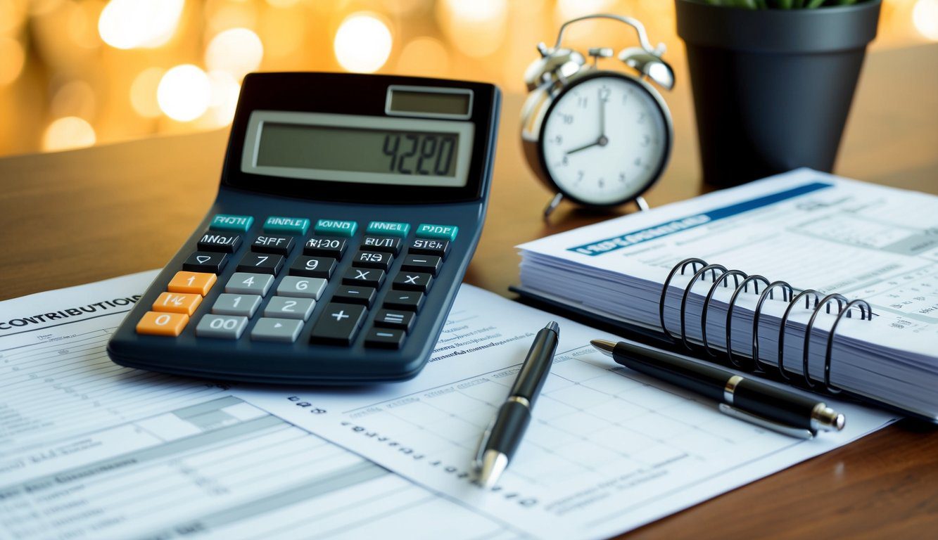 INPGI: Cos'è, Come Funziona, Soggetti Obbligati, Iscrizione, Servizi, Contributi e Pensione (2026) 4 Una scrivania con una calcolatrice, moduli fiscali e un calendario che mostra le scadenze importanti per i contributi INPGI