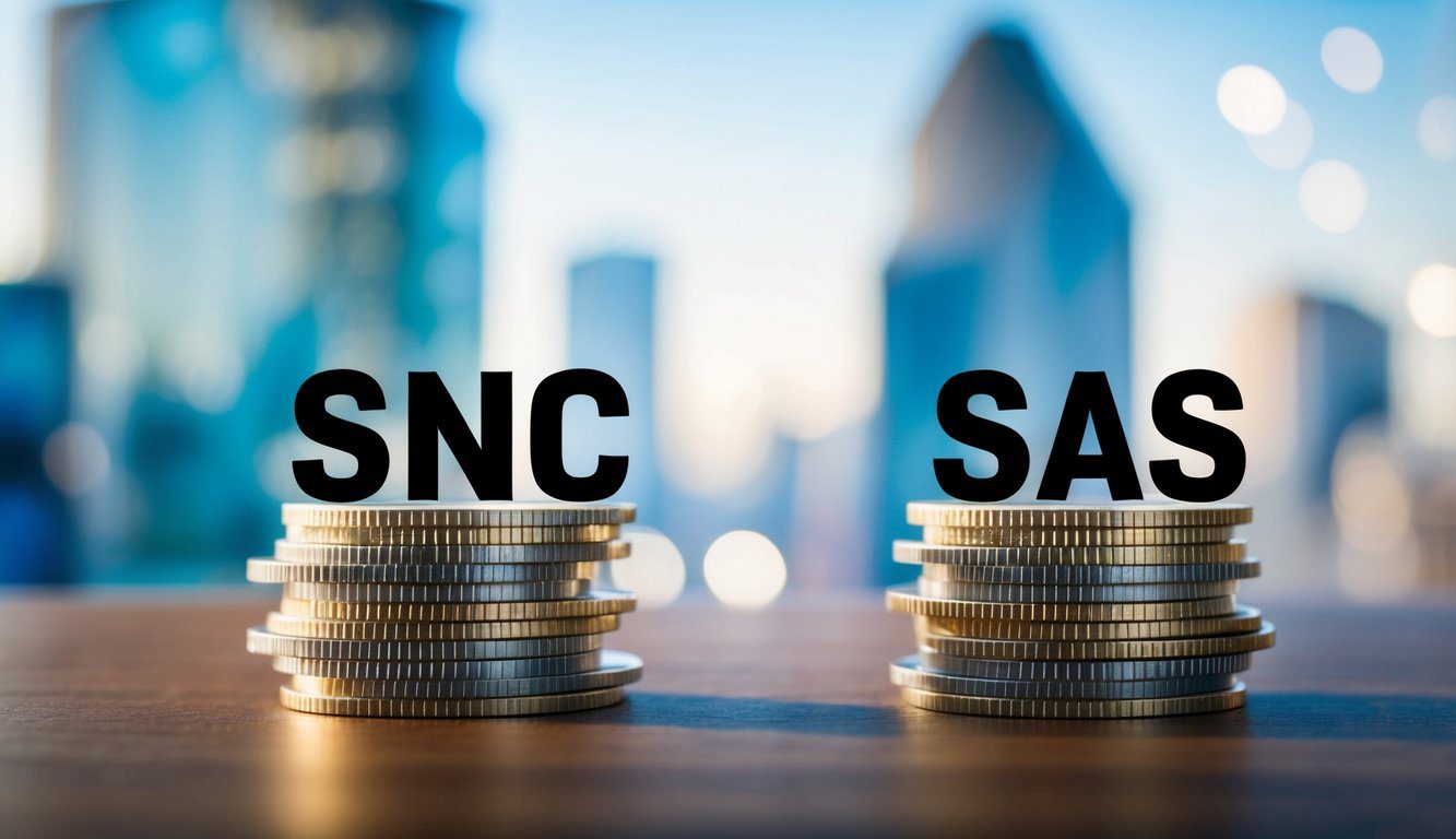 Una vista panoramica dettagliata di due entità aziendali distinte, evidenziando le differenze fondamentali tra SNC e SAS