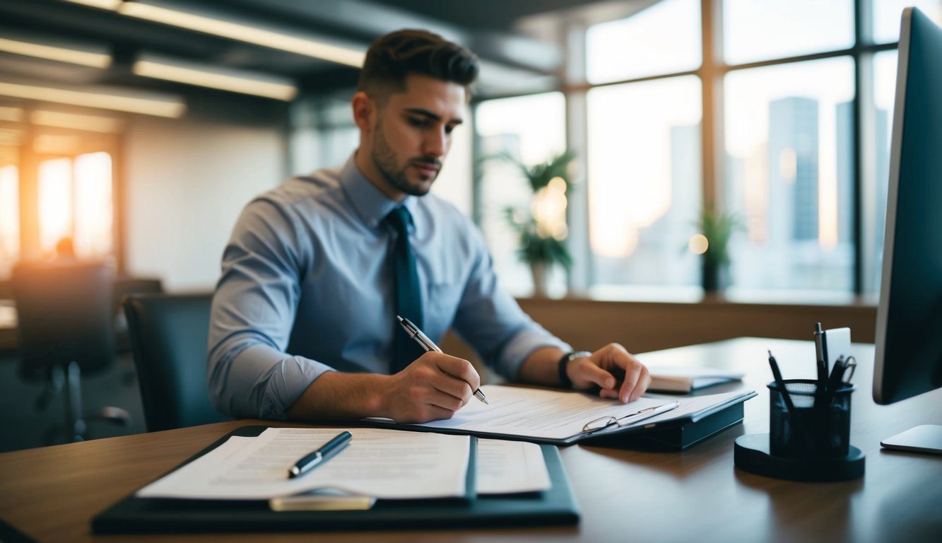 EX-ENPALS INPS: Cos’è, Come Funziona, Soggetti Obbligati, Iscrizione, Contributi e Pensione (2026) 2 Una persona che compila documenti a una scrivania con un computer e una penna