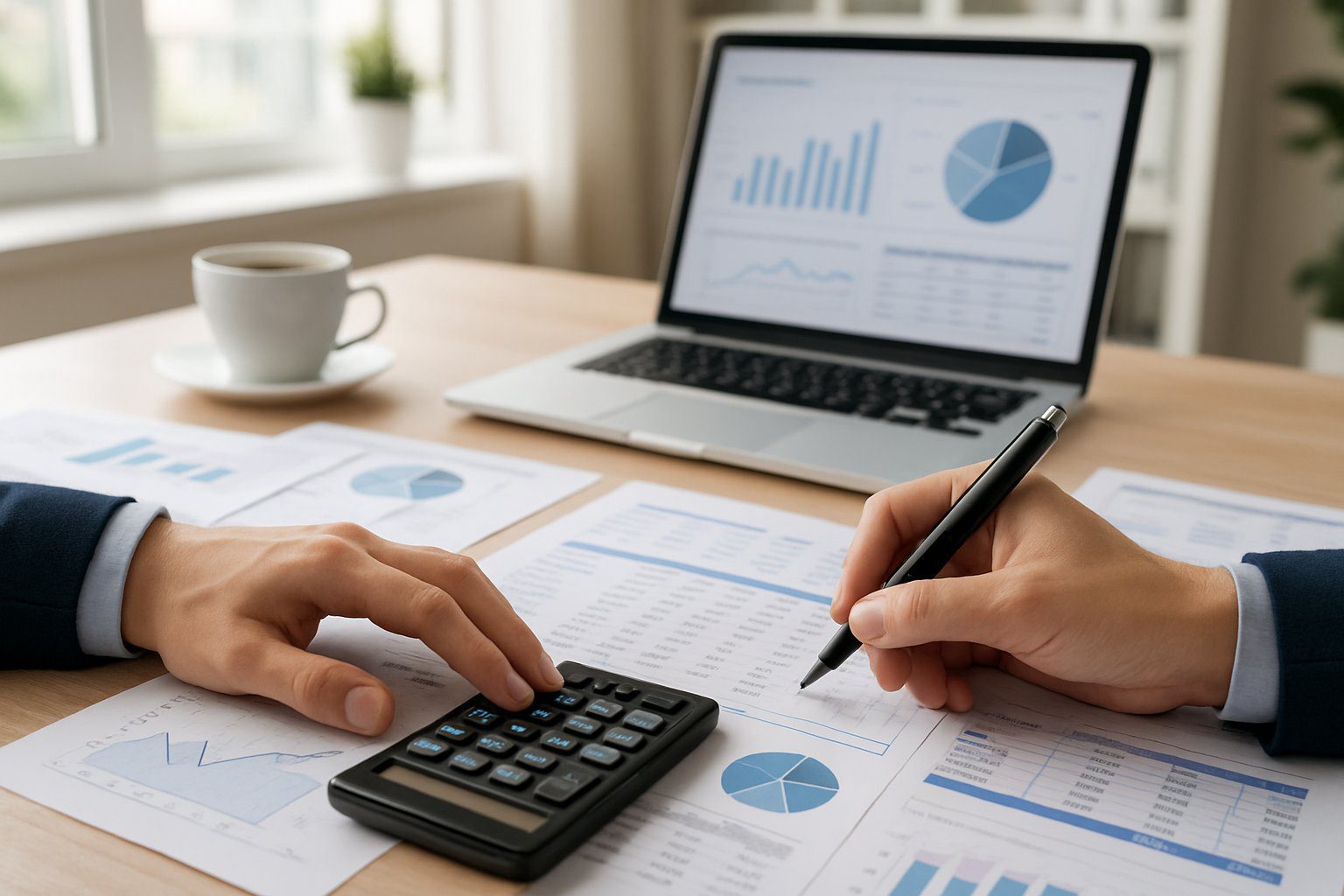 EPPI: Cos’è, Come Funziona, Soggetti Obbligati, Iscrizione, Contributi e Pensione (2026) 5 Una persona che calcola contributi fiscali su documenti con grafici e tabelle in un ufficio luminoso e ordinato.