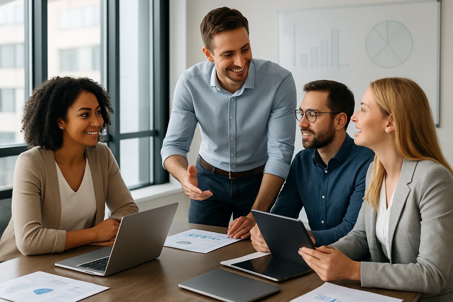 EPPI: Cos’è, Come Funziona, Soggetti Obbligati, Iscrizione, Contributi e Pensione (2026) 7 Persone professionali che discutono in una sala riunioni luminosa e moderna, con laptop e documenti sul tavolo.