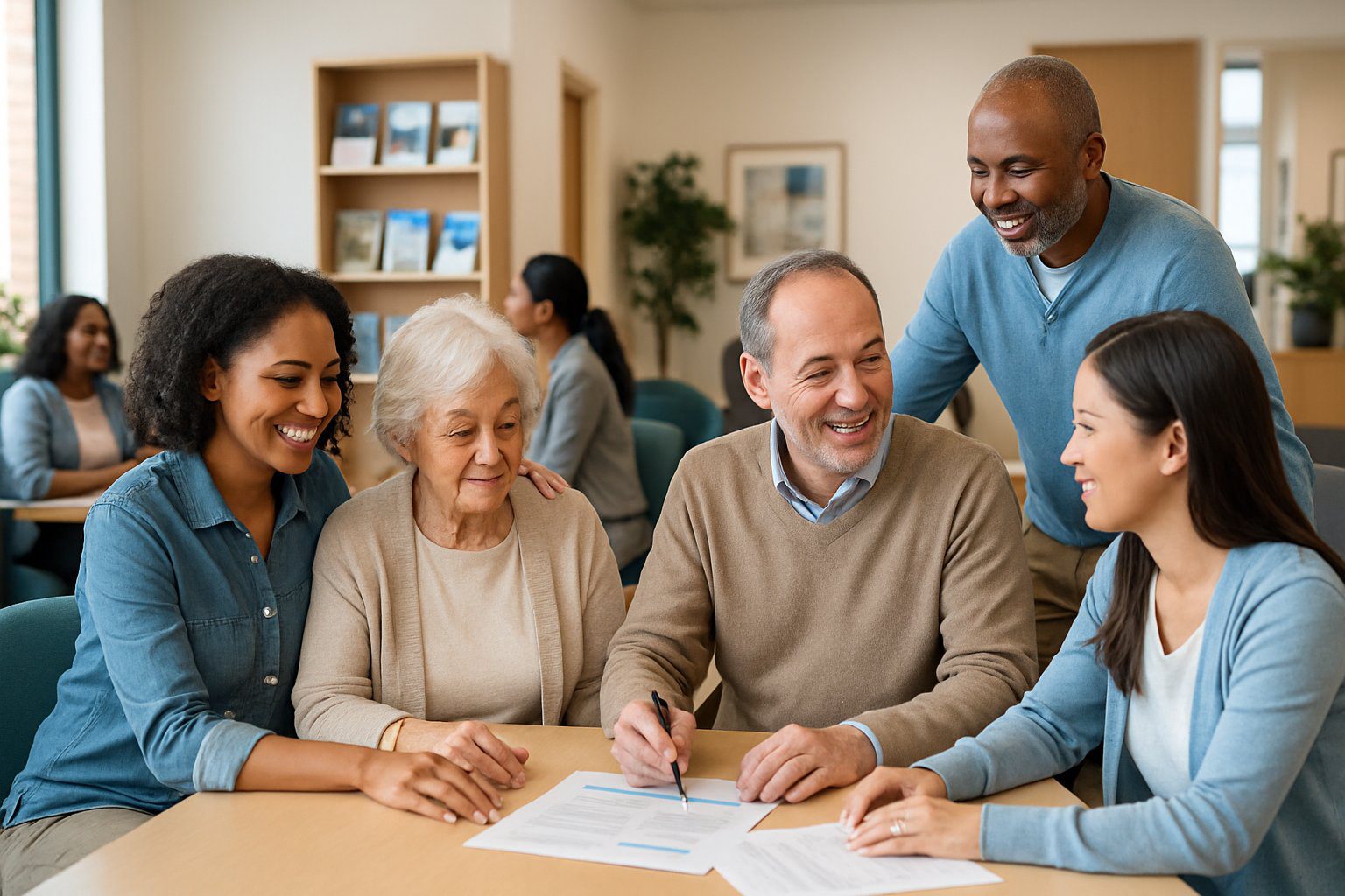 EPPI: Cos’è, Come Funziona, Soggetti Obbligati, Iscrizione, Contributi e Pensione (2026) 8 Persone di diverse età e origini che interagiscono in un ambiente d'ufficio accogliente e professionale, impegnate in attività di supporto e assistenza.